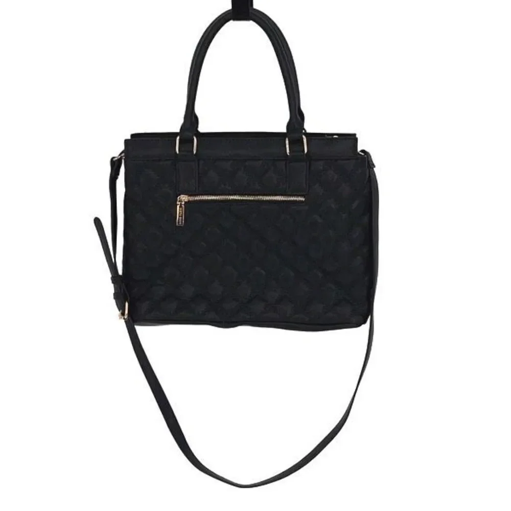 Ann Klein Womens Quilted Double‎ Handles Satchel Bag Black One Size NWOT